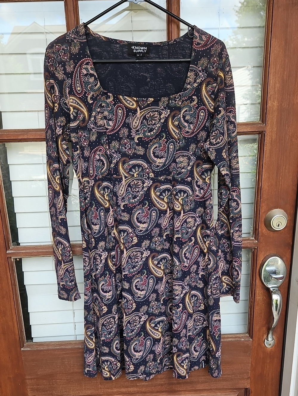 Known Supply Blue Paisley Long Sleeve Mini Dress - Picture 3 of 4